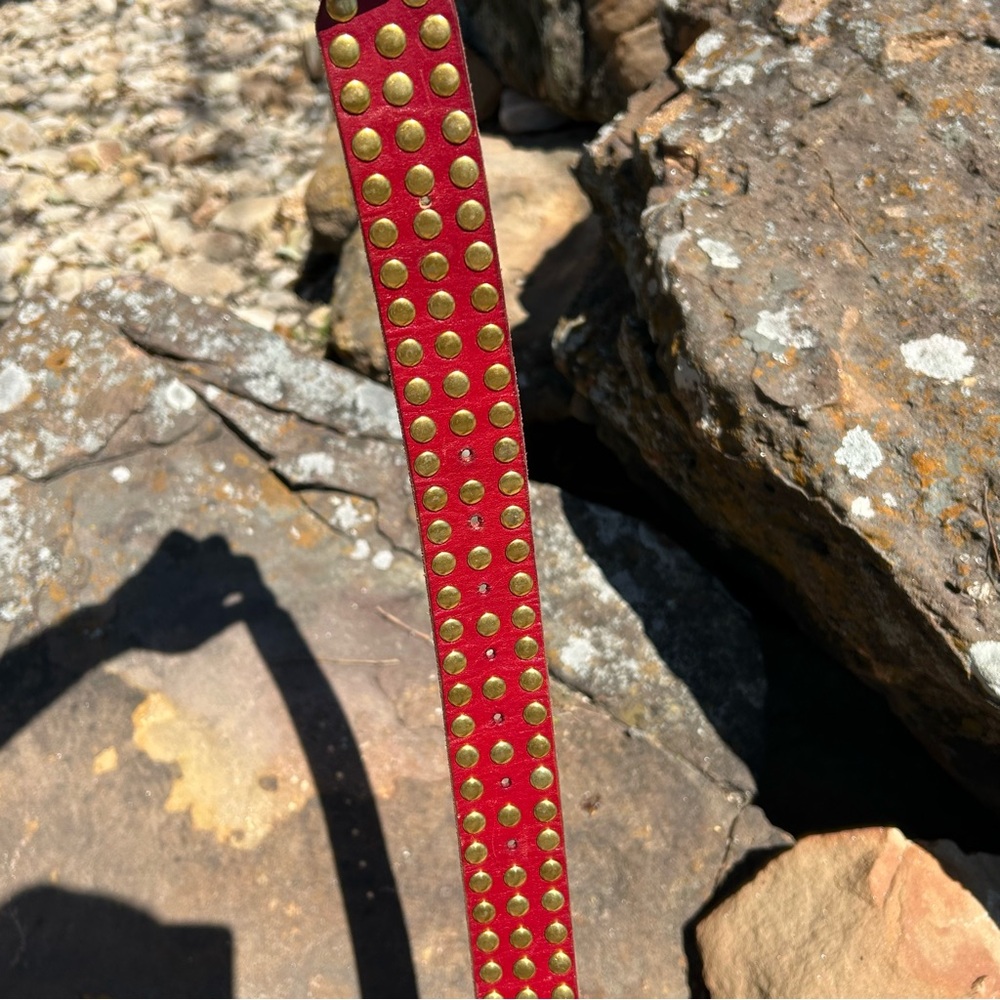 RARE GUCCI MARMONT GG LOGO RED LEATHER STUDDED BELT - Picture 10 of 11